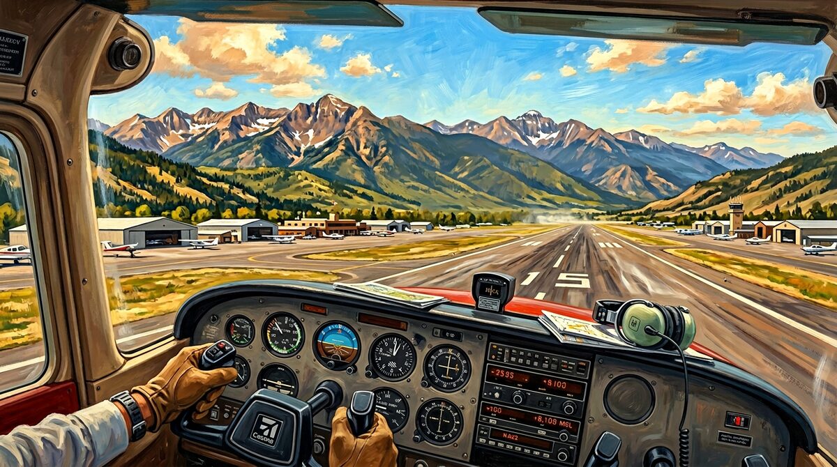 High-elevation Colorado airport ramp with a general aviation airplane in thin summer air